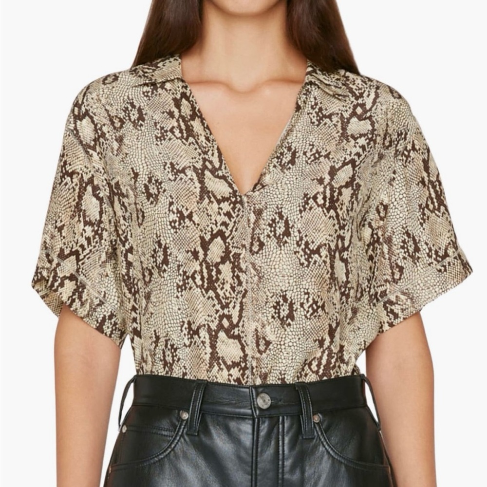 Frame Denim Cream and Tan Boxy Blouse